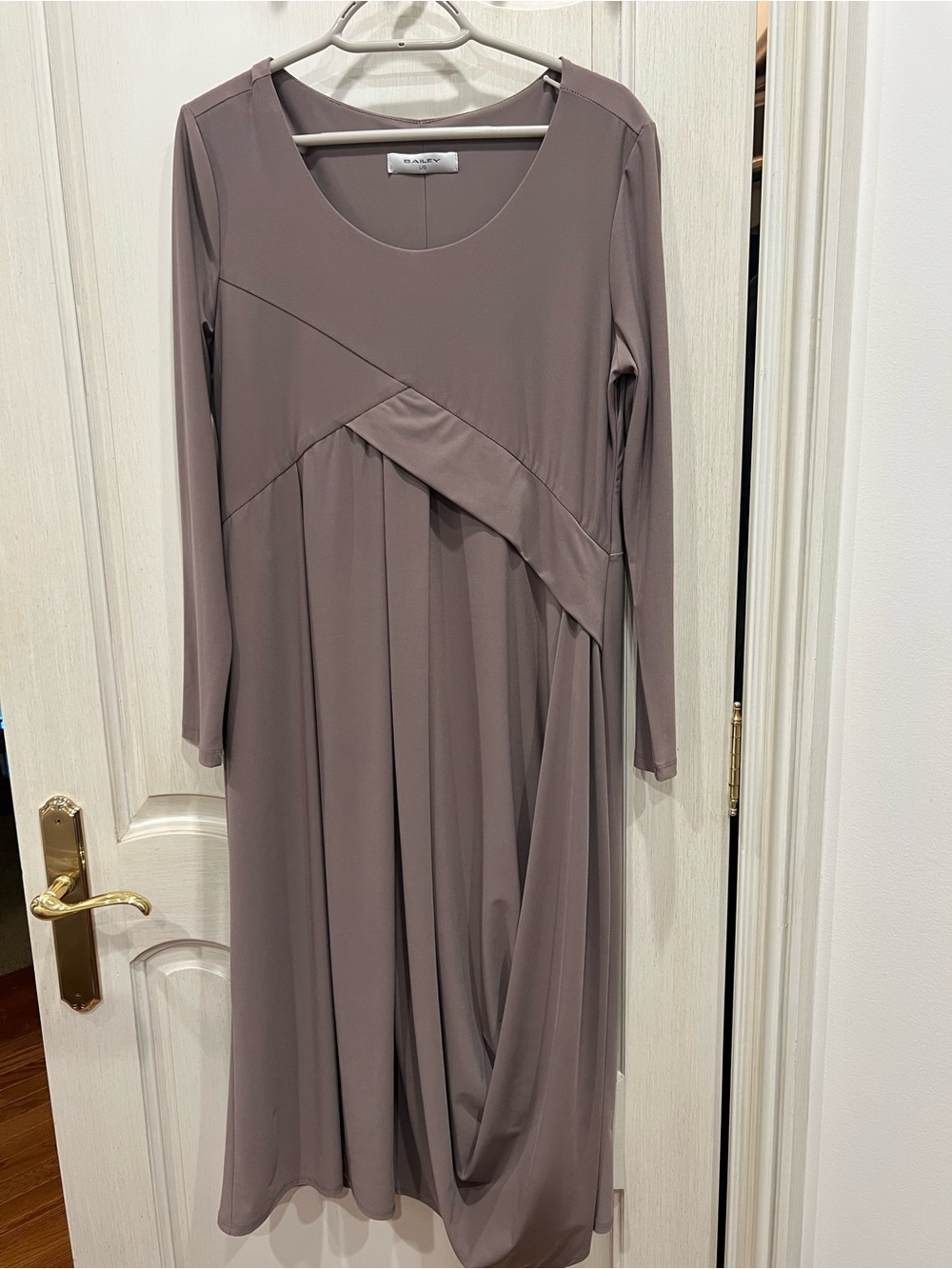 Bailey by Brian Bailey Elegant Long-Sleeve Taupe Draped Dress NWOT